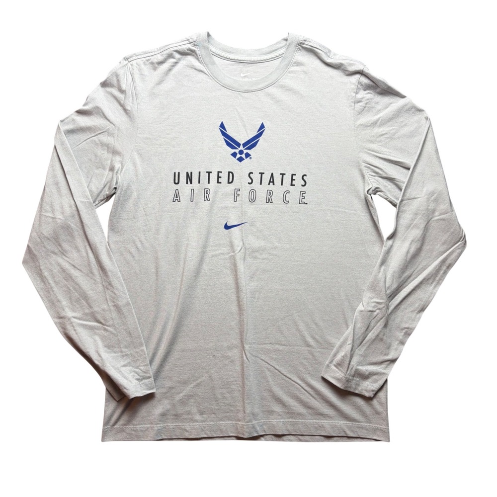 Nike US Air Force Shirt Mens Medium Gray Cotton Blend Long Sleeve Graphic Tee